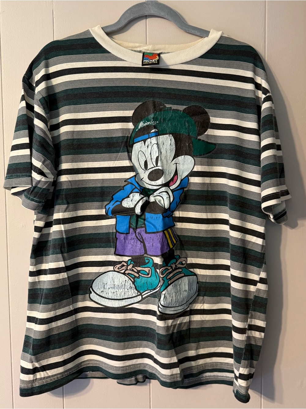 Vintage Mickey Unlimited Striped Mickey Mouse Graphic T-Shirt Men’s M 90s Disney